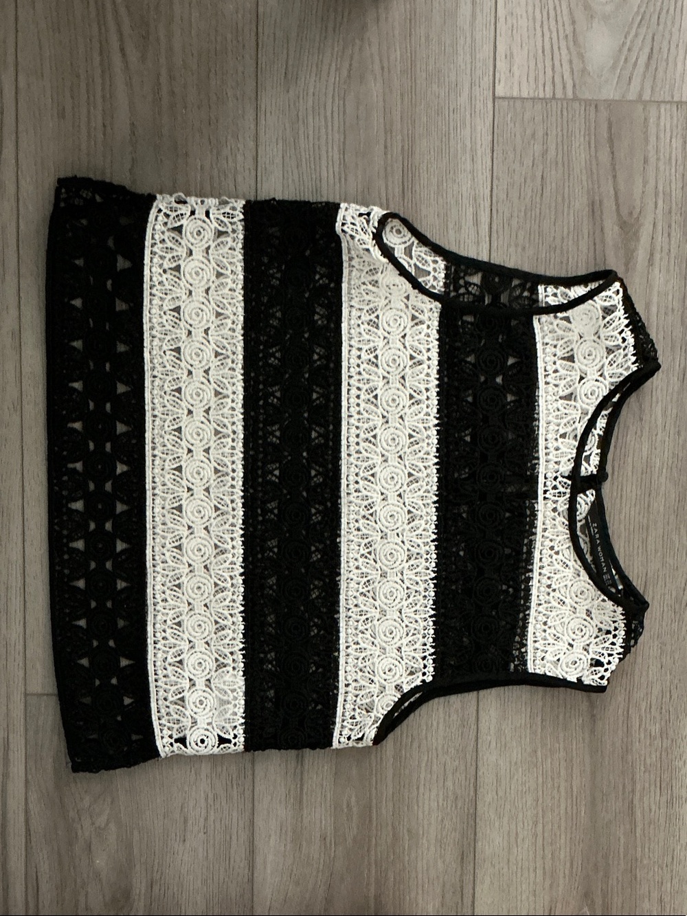 Zara Black and White Lace-Striped Tank